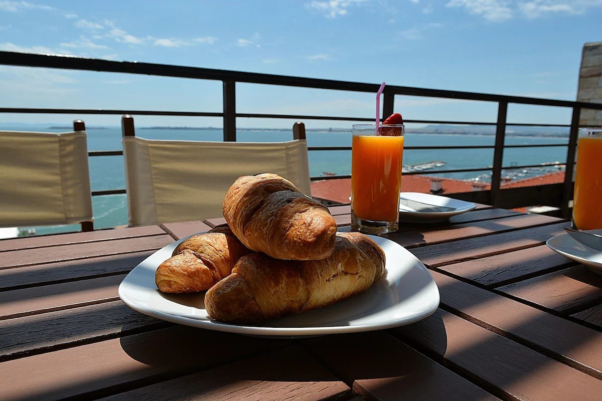 Breakfast on the terrace above the marina